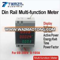 Din rail LED AC 80-300V 0-100.0A voltmeter ammeter display active power and power factor time Energy meter voltage current